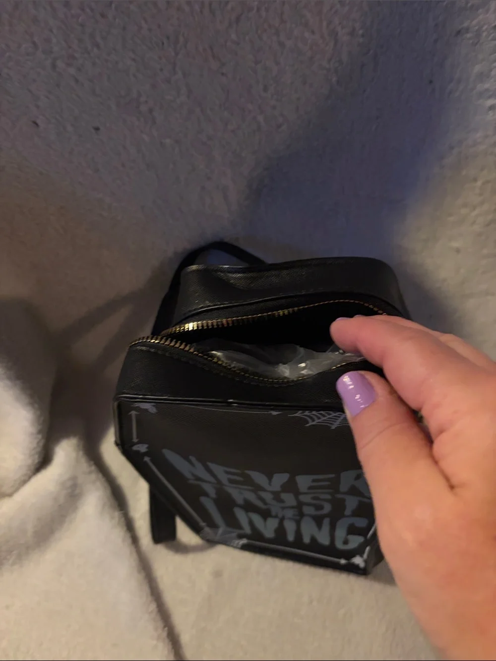 Never Trust The Living Coffin Wristlet Bag - Black